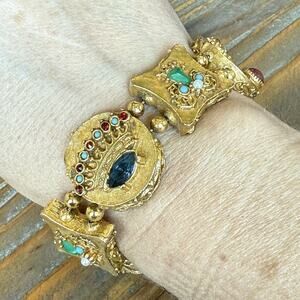 Vintage 1960’s ART / Arthur Pepper Gold Tone Slide Bracelet Crown Sword READ